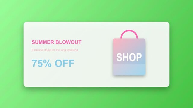 Summer blowout sale banner with a gradient shopping bag icon and seventy five percent discount