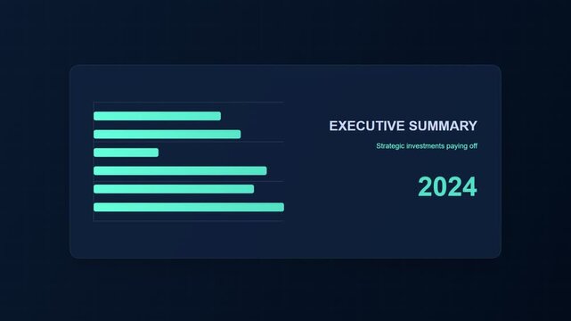 Executive summary 2024 digital dashboard with glowing bar charts for business data analytics