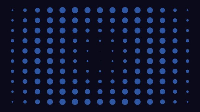 Abstract blue halftone dots forming a staggered harmonic grid pattern on a dark background
