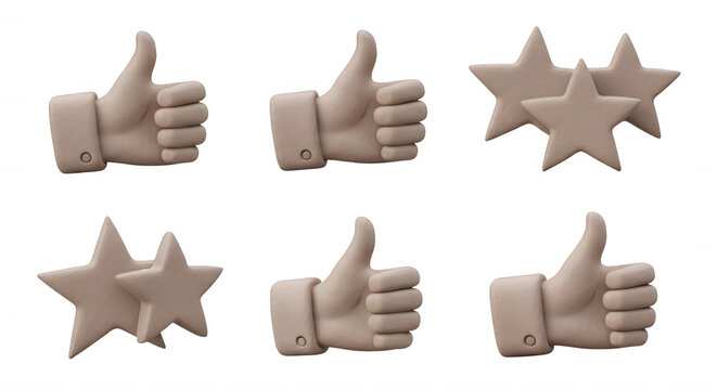 3d render of thumb up and star ratings positive review concepts on white background feedback
