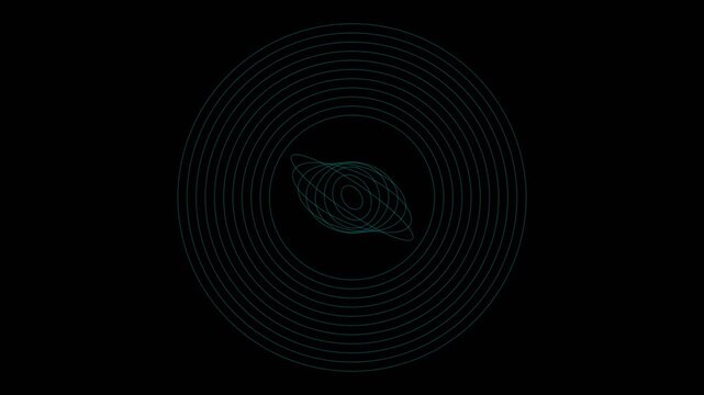 Abstract blue radial gradient vortex with rotating geometric lines on black background