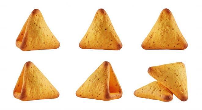 close-up of arranged golden tortilla chips on white backdrop snack food advertisements