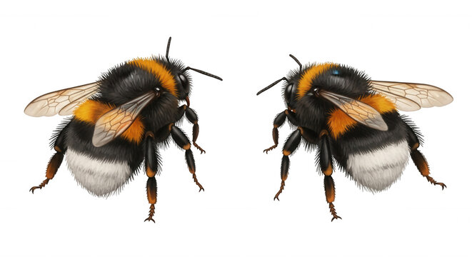 two illustrated bumblebees facing each other on a white background useful for educational or nature related content