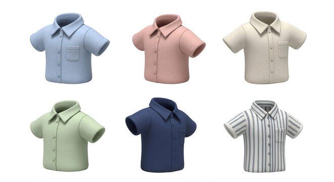 cartoon style shirts in various colors displayed on a white surface possibly for fashion or design references