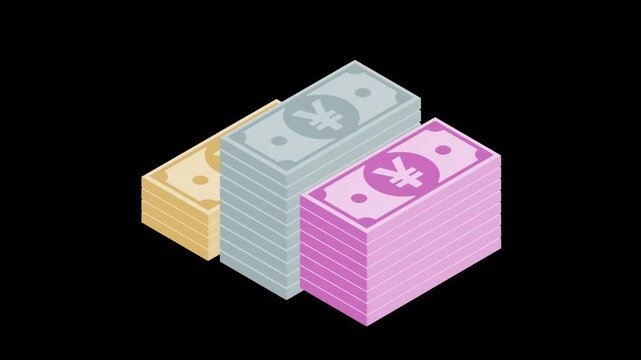 stack of yen money paper banknote bill business finance animation HD 4K