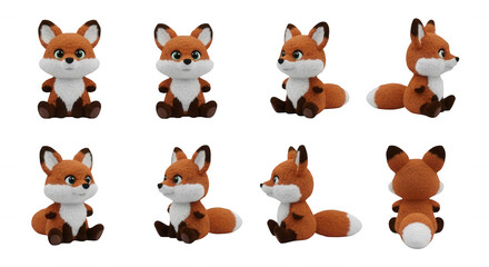 Fototapeta premium cute cartoon foxes in various poses against a clean white backdrop childrens books or educational materials