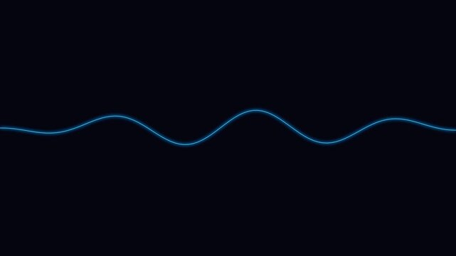 Abstract neon blue sound waves oscillating and scrolling on a dark digital background
