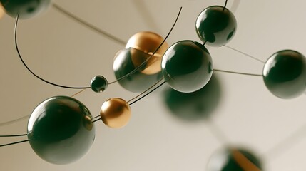Fototapeta premium 3D render of network connectivity with smooth ceramic forms and deep green and gold palette