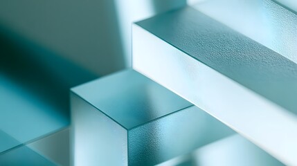 Fototapeta premium Macro frosted glass panels intersecting with cyan and silver gradient