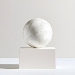 Fototapeta premium Minimalist Marble Sphere on White Pedestal