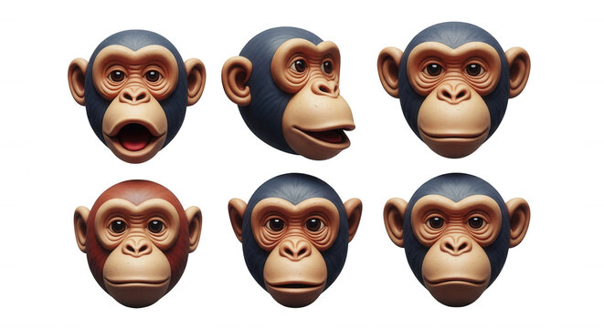 various animated monkey head angles expressions and poses against a white background educational or childrens content