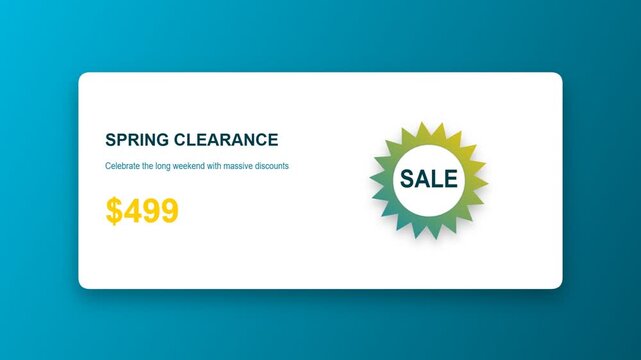 Spring clearance sale banner with price tag animation showing discount offers for shoppers