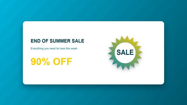 End of summer sale promotion banner featuring a ninety percent discount offer and badge icon