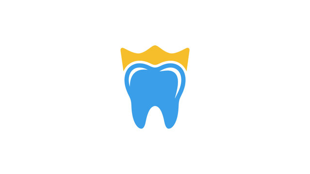 Dental Crown Icon With Blue Tooth And Gold Top
