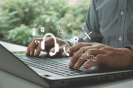 Customer service and technical support management concept. Technical assistance, business communication, operational efficiency, global connectivity, issue resolution, continuous support solutions.