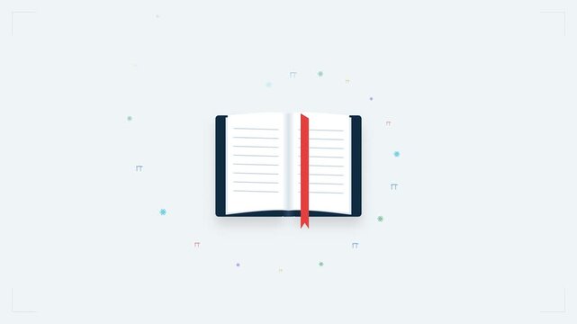 Open Book Icon Animation with Red Bookmark on Light Background