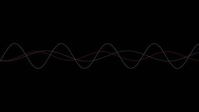 Abstract representation of interfering sine waves with colorful lines on a dark background