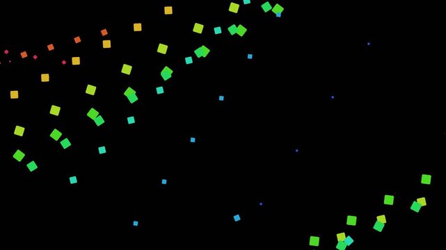 Abstract twisted grid of colorful cubes moving across a black background in a digital pattern