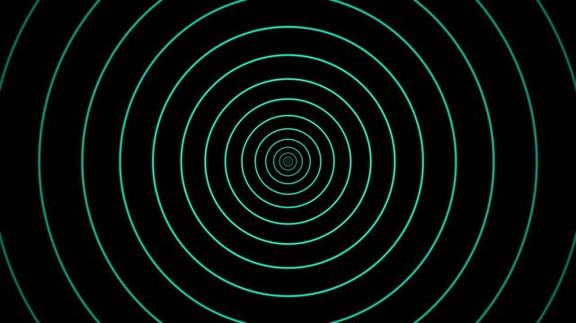 Abstract teal concentric circles forming an infinite tunnel loop on black background
