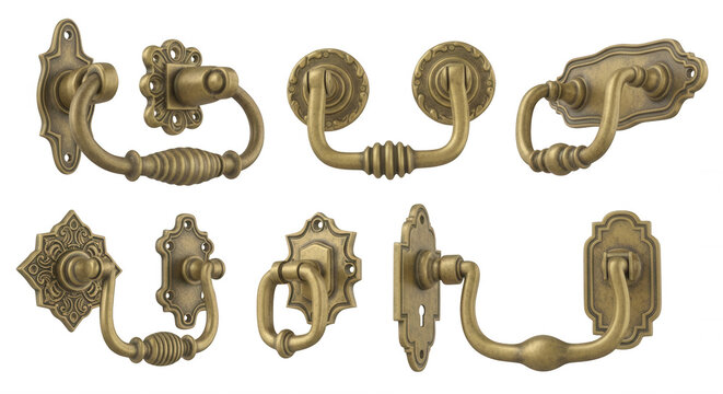 collection of vintage bronze drawer pulls isolated against a white background furniture design projects