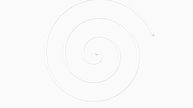 Abstract white spiral paper strips rotating on a clean white background for minimalist design