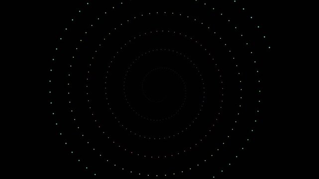 Colorful glowing particle vortex spirals swirling in a grid pattern on a dark background