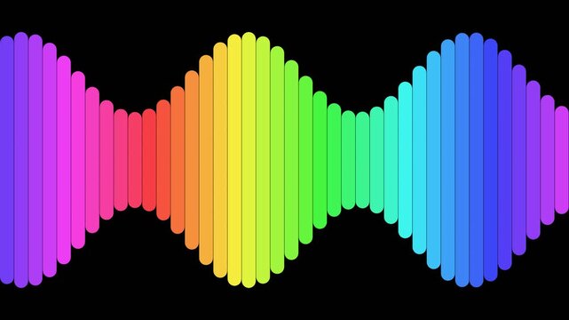Colorful rainbow vertical bars moving in a sinusoidal wave pattern against black
