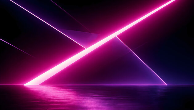 Vibrant Neon Laser Beams Over Water at Night with Dynamic Light Effects