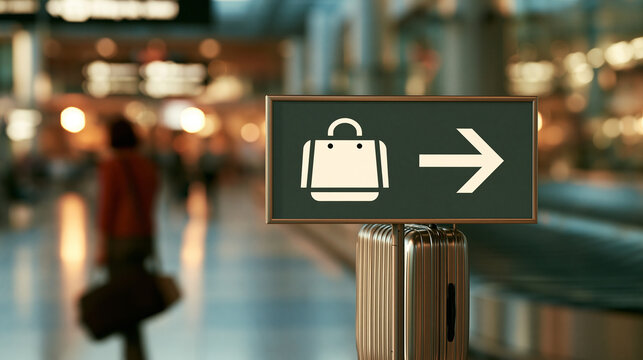 Airport signage indicating baggage claim direction with luggage icon airport terminal direction sign direction terminal navigation transportation information