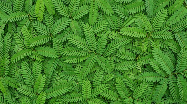 Fresh Dense Tamarind leaves (Tamarindus) Orthographic View