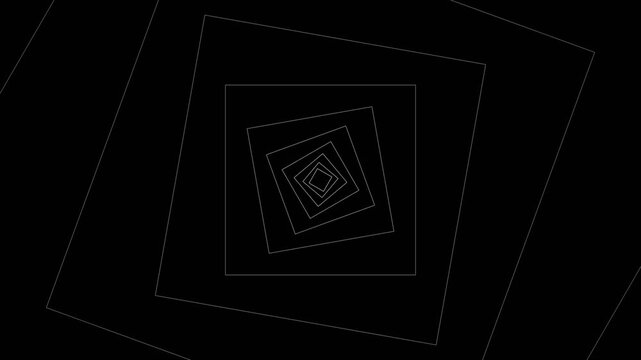 Hypnotic geometric motion background with a tunnel of rotating white square outlines