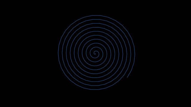 Hypnotic blue spiral patterns morphing and rotating on a dark black background in a grid