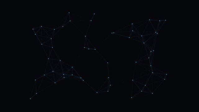 Kinetic constellation of glowing blue dots and lines forming a digital network on black
