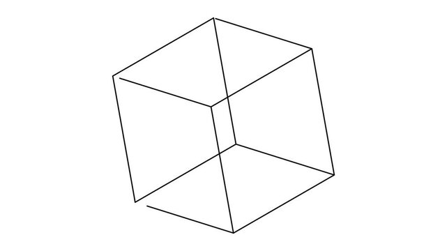 Minimalist black lines drawing a three dimensional cube on a clean white background