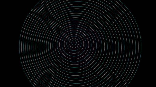 Minimalist blue concentric circles forming recursive interference patterns on a black background
