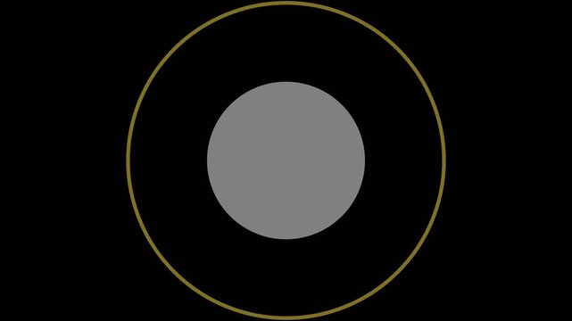 Minimalist geometric animation featuring pulsing yellow circles and rings on dark backdrop