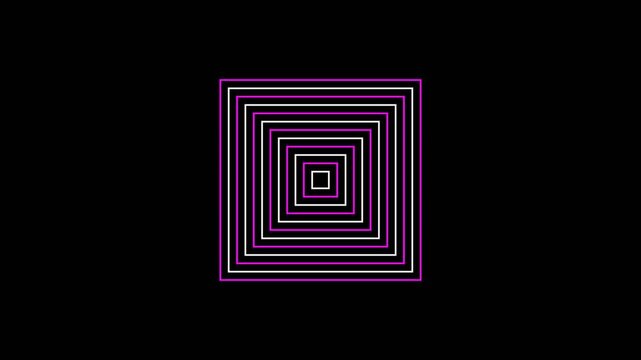 Minimalist motion graphics featuring strobe displacement of pink and white concentric squares