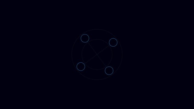 Minimalist orbital user interface blueprint with rotating circular nodes on dark background