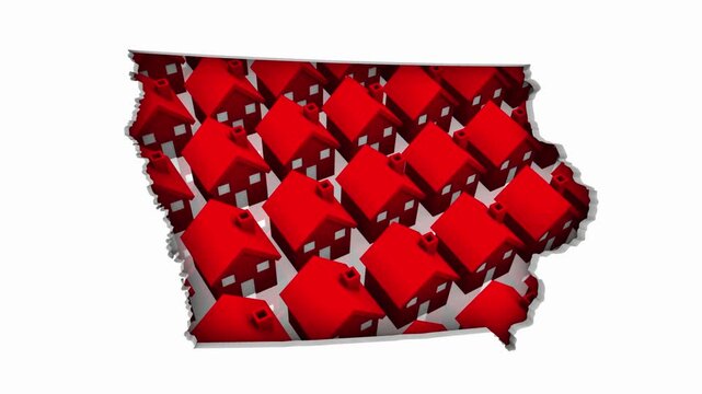 Iowa IA State Map Homes Houses Construction New Neighborhoods Suburbs 3d Animation