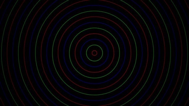 Pulsating prismatic wavefronts with colorful geometric rings expanding across a black screen