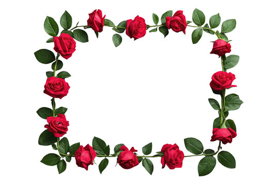 Dense square border of red roses and dark green foliage
