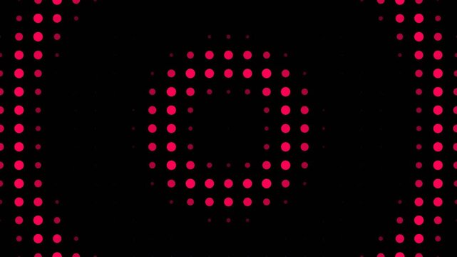 Red circular halftone patterns moving across a black background in a seamless loop animation