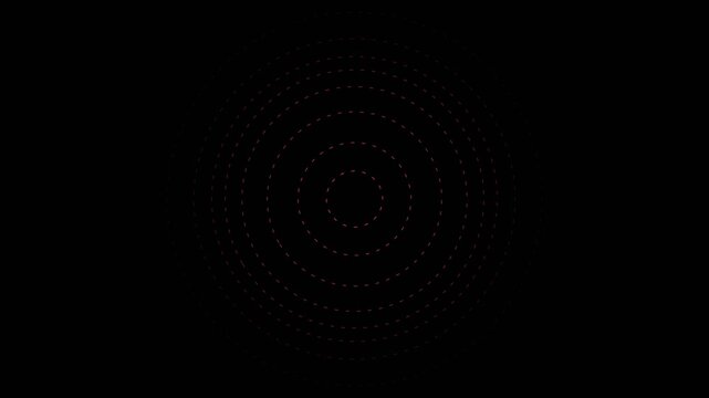 Red dashed concentric circles expanding in a grid pattern on black background