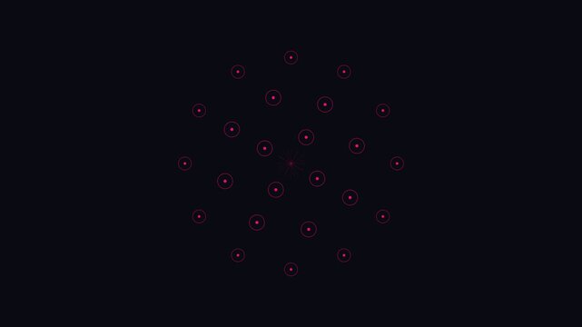 Red glowing digital nodes expanding in a radial network pattern on black background