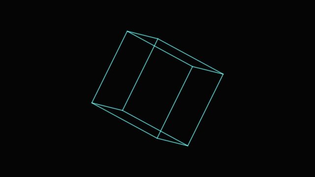 Rotating neon blue wireframe cubes on a black background for digital technology concepts