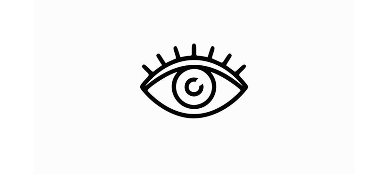 Eye icon isolated on white background. Black line vector outline symbol for vision, view, visibility, and user interface design.
