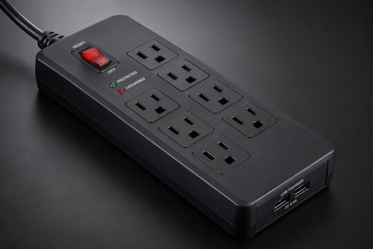 Electrical power strip with multiple outlets and USB ports, ideal for charging devices