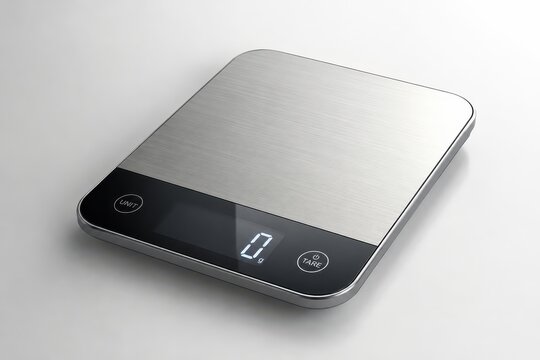 Digital kitchen scale with brushed metal finish and LED display