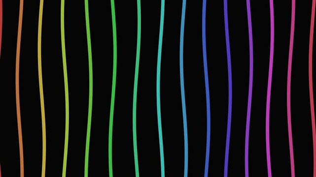 Vibrant rainbow vertical wavy lines with hand drawn marker texture on black background
