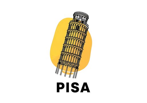 Leaning tower of pisa yellow vector icon